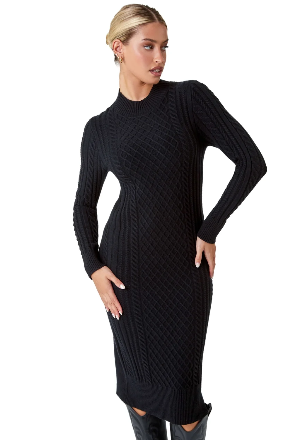 Dusk Black Cable Knit Midi Jumper Dress - 18 Image 1
