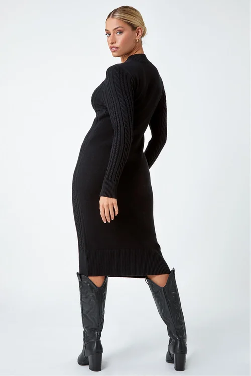Dusk Black Cable Knit Midi Jumper Dress - 18 Image 4