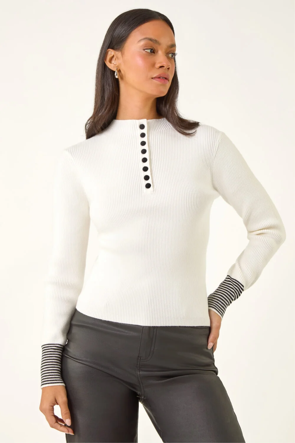 Dusk Ivory Buttoned Ribbed Knit Jumper - 16 Image 4