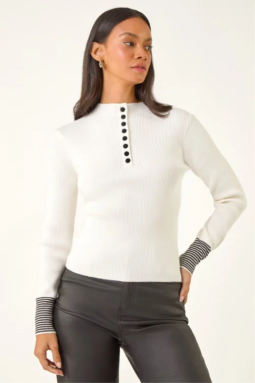 Dusk Ivory Buttoned Ribbed Knit Jumper - 16 Image 4