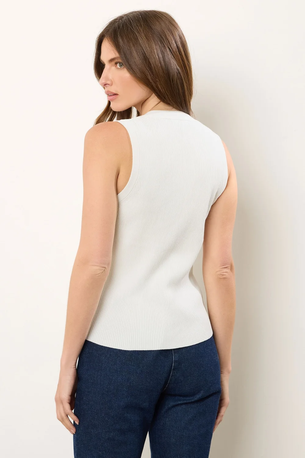 Star By Julien Macdonald Ivory White Ribbed Button Bust Vest Top - Size 18-20 Image 3