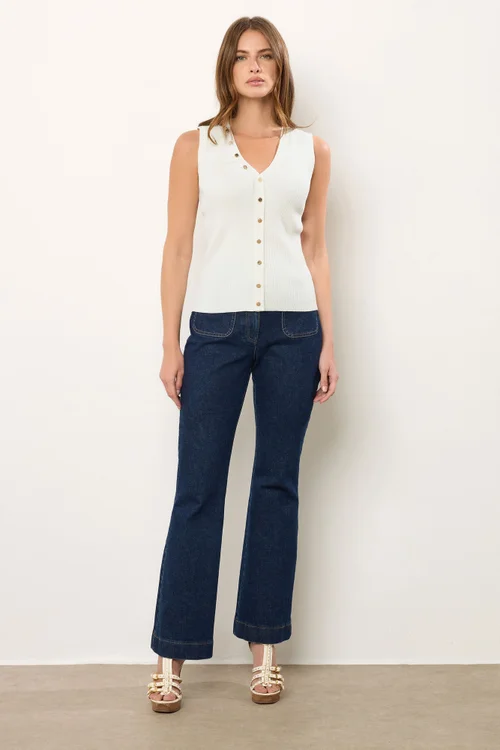 Star By Julien Macdonald Ivory White Ribbed Button Bust Vest Top - Size 18-20 Image 2