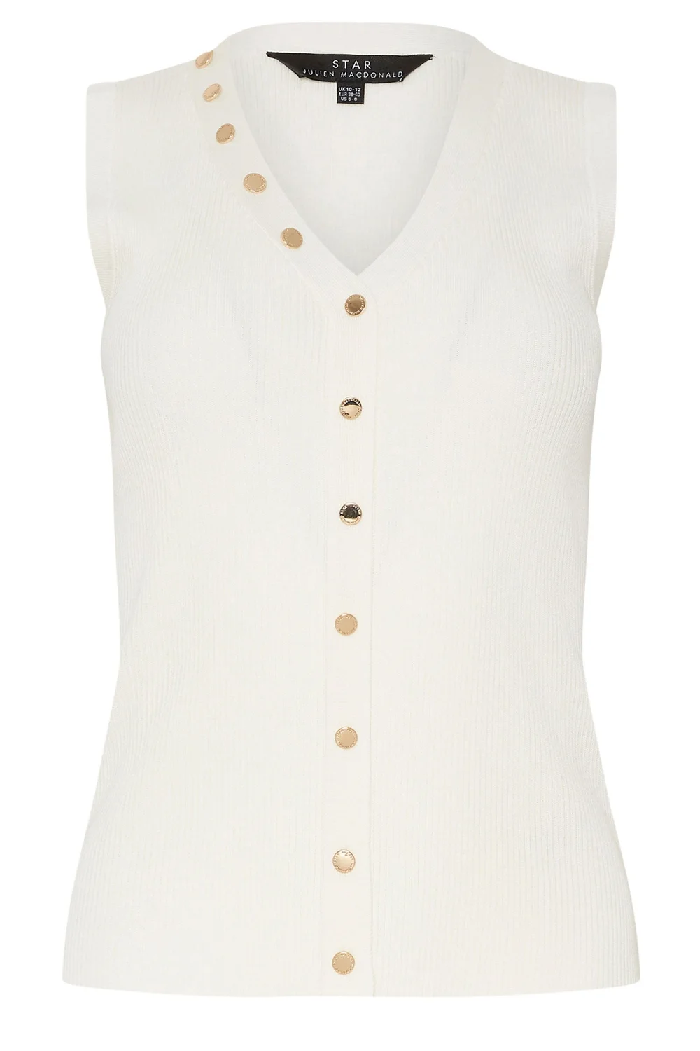 Star By Julien Macdonald Ivory White Ribbed Button Bust Vest Top - Size 18-20 Image 5