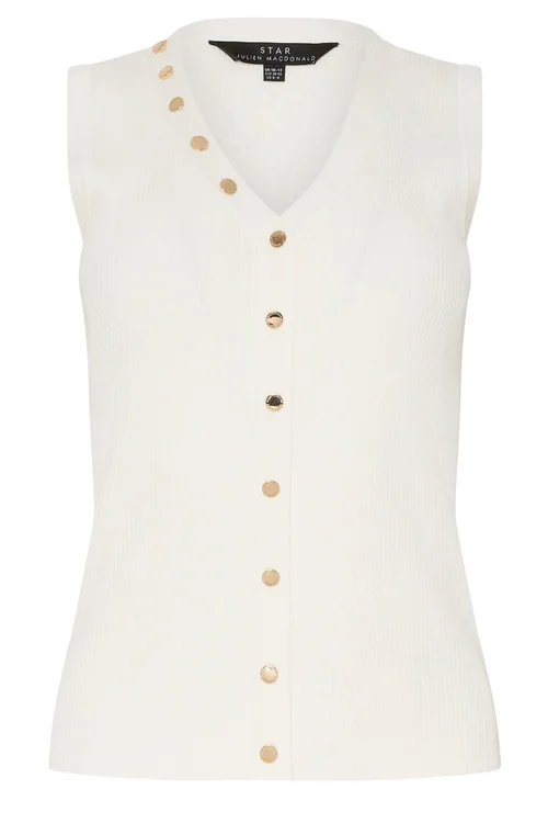 Star By Julien Macdonald Ivory White Ribbed Button Bust Vest Top - Size 18-20 Image 5
