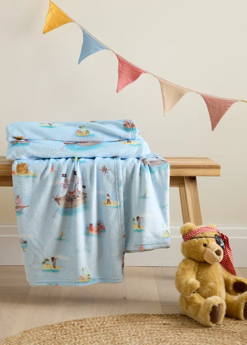 Belle & Boo Pirates Cosy Fleece Blanket Throw Blue - One Size Image 1