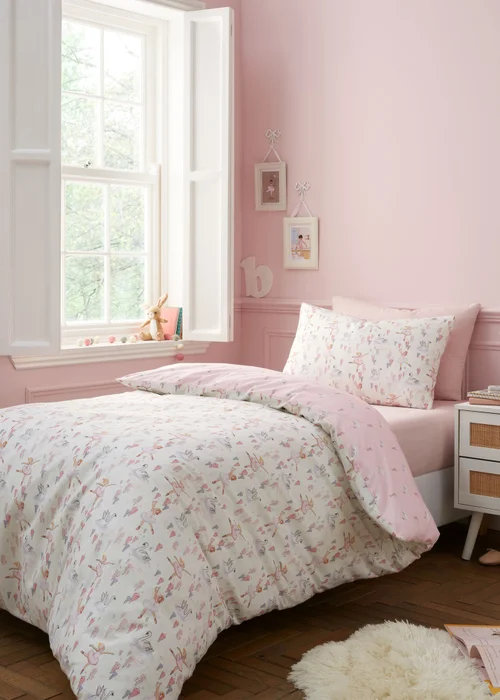Belle & Boo Ballerina Reversible Cotton Duvet Cover Set Pink - Junior Image 1