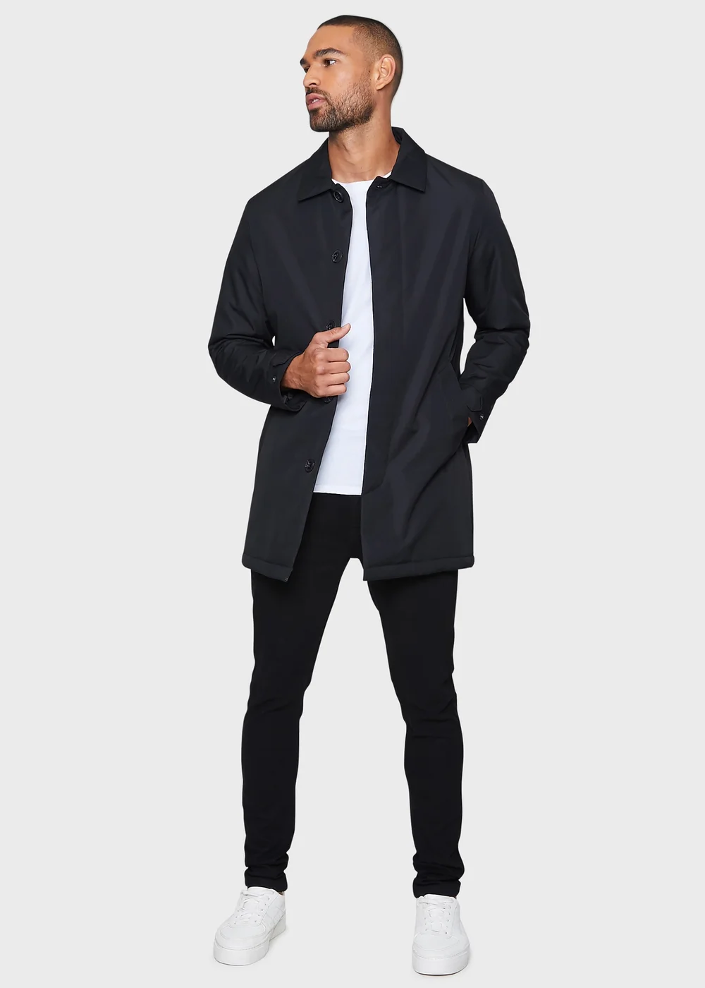 Threadbare Black Showerproof Padded Longline Mac - M Image 3
