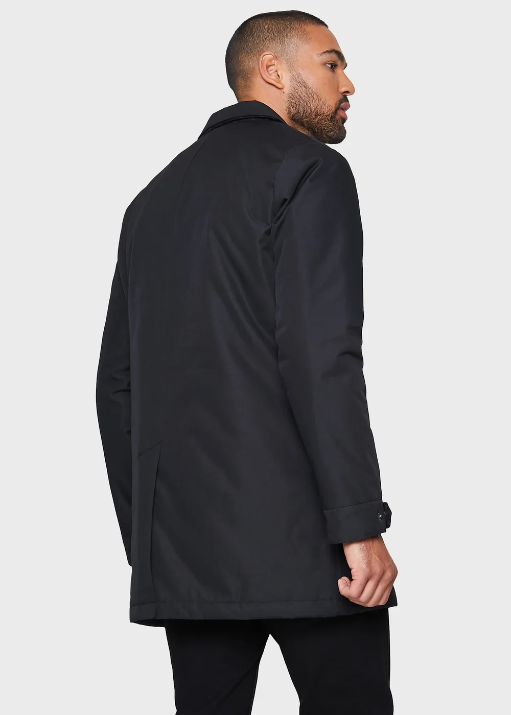 Threadbare Black Showerproof Padded Longline Mac - M Image 2