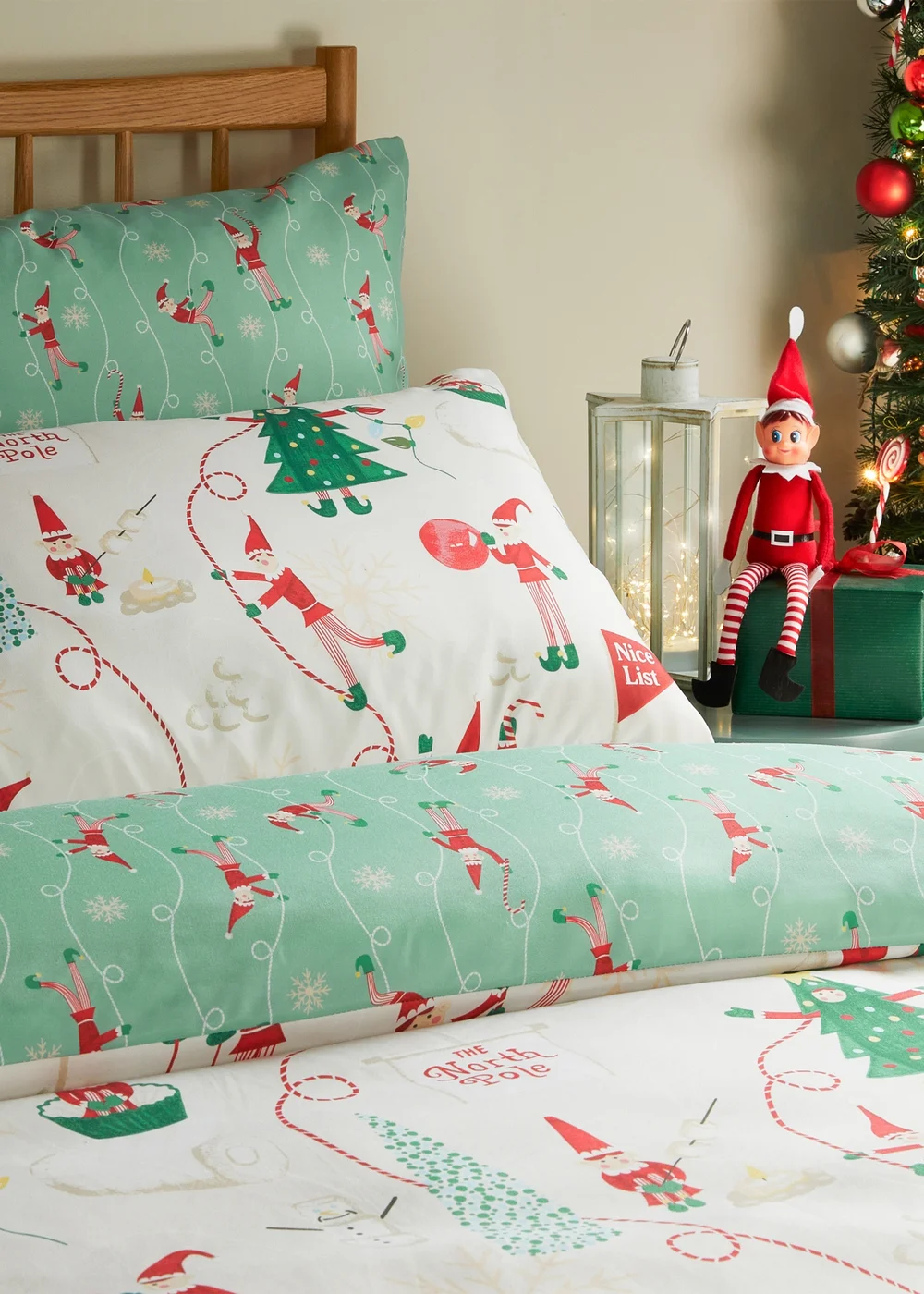 Duvet Day Elfie Printed Soft Touch Cream/Mint Duvet Set - Single Image 2
