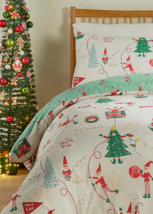 Duvet Day Elfie Printed Soft Touch Cream/Mint Duvet Set - Single Image 3