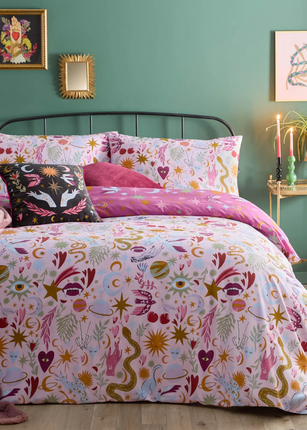 Furn Enchanted Printed Reversible Pink Duvet Set - Single Image 1