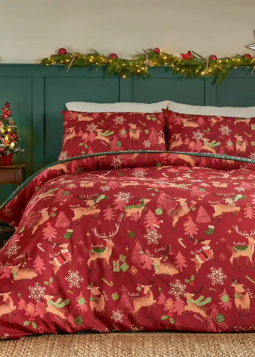 Duvet Day Sleigh Team Soft Touch Red Duvet Set - Single Image 1