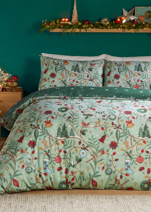 Duvet Day Noelle Soft Touch Reversible Green Duvet Set - Single Image 1