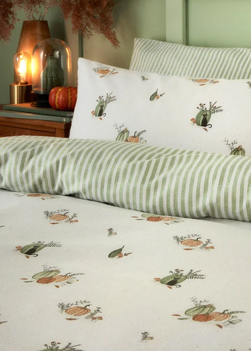 Wylder Nature Pumpkin Spice Brushed Cotton Reversible White Duvet Set - Super king Image 2