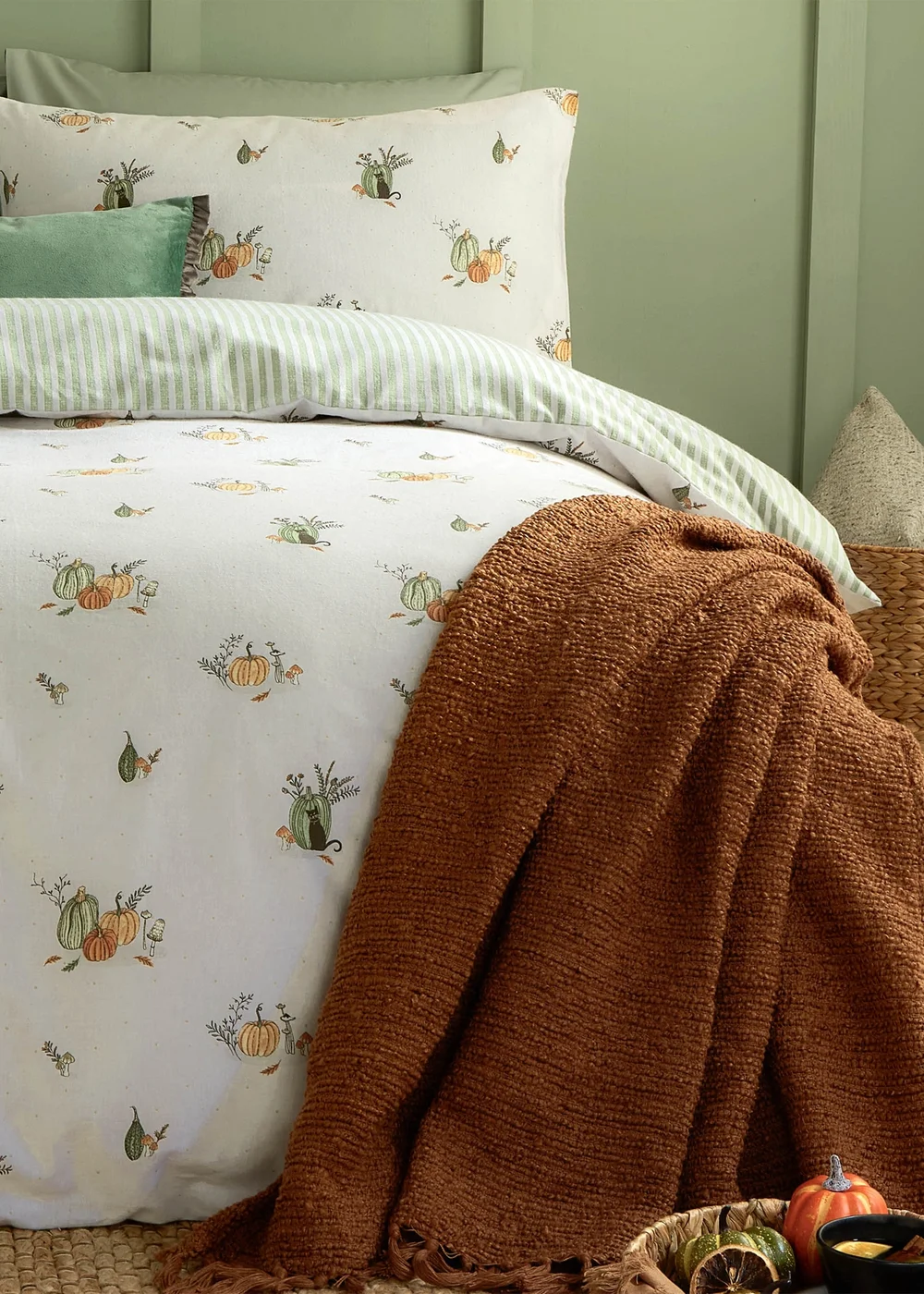 Wylder Nature Pumpkin Spice Brushed Cotton Reversible White Duvet Set - Super king Image 3