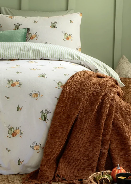Wylder Nature Pumpkin Spice Brushed Cotton Reversible White Duvet Set - Super king Image 3