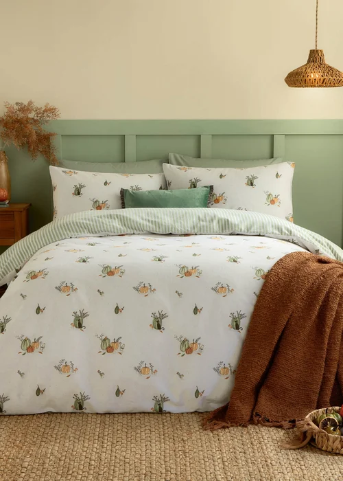 Wylder Nature Pumpkin Spice Brushed Cotton Reversible White Duvet Set - Super king Image 1