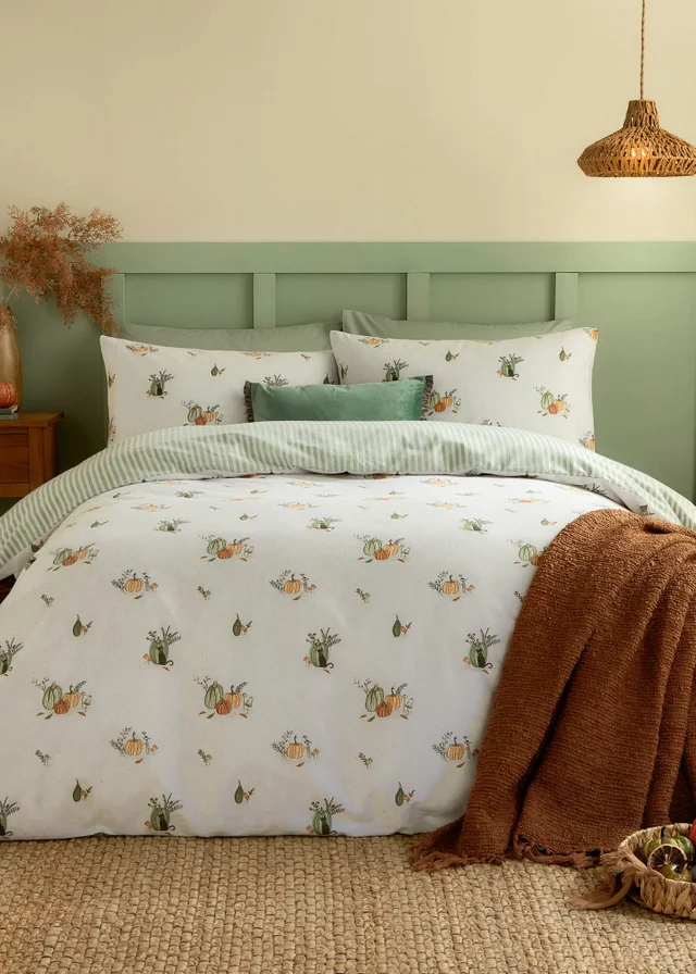 Wylder Nature Pumpkin Spice Brushed Cotton Reversible White Duvet Set