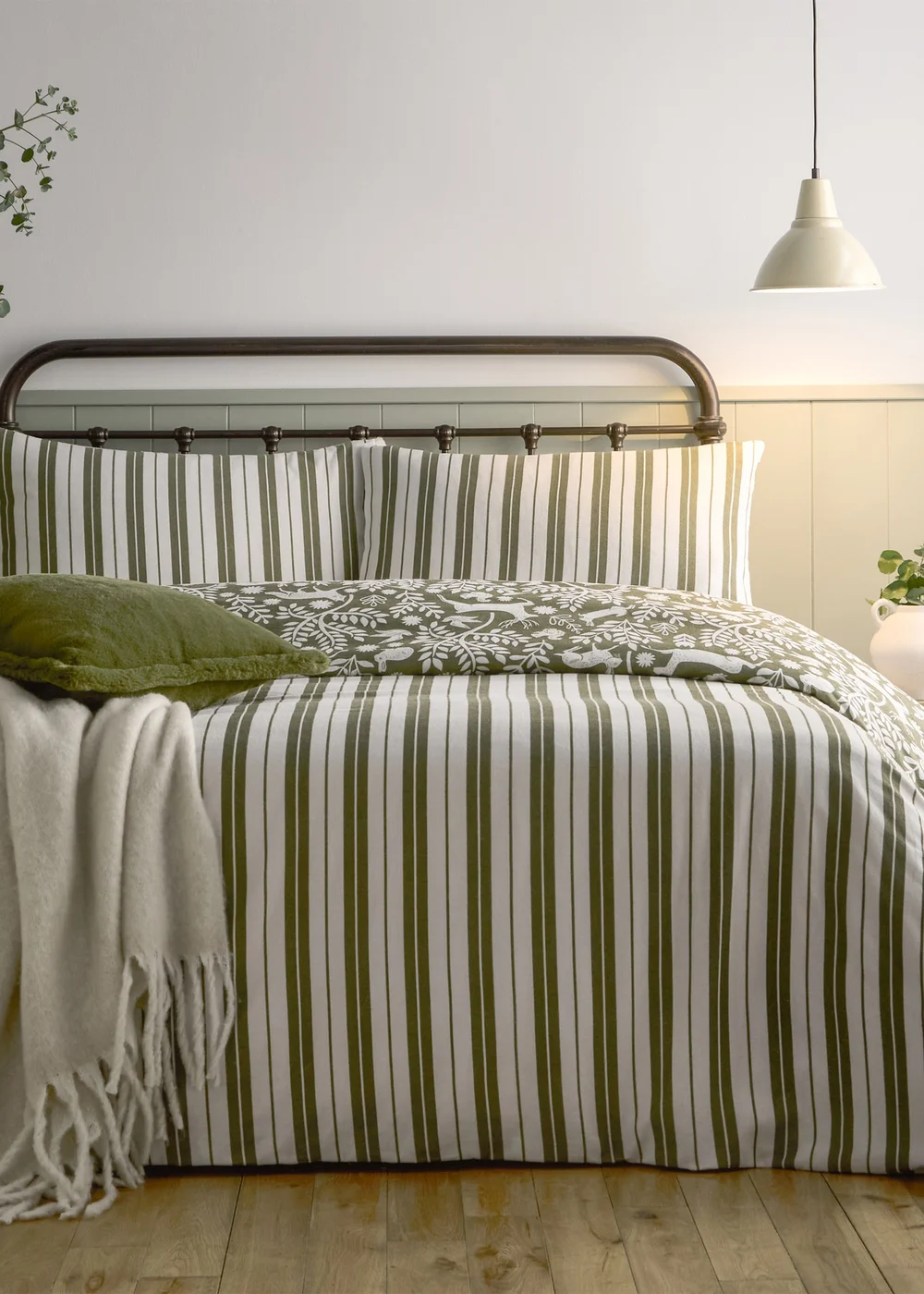 Furn Skandi Woodland Brushed Cotton Thyme Green Duvet Set - Single Image 2
