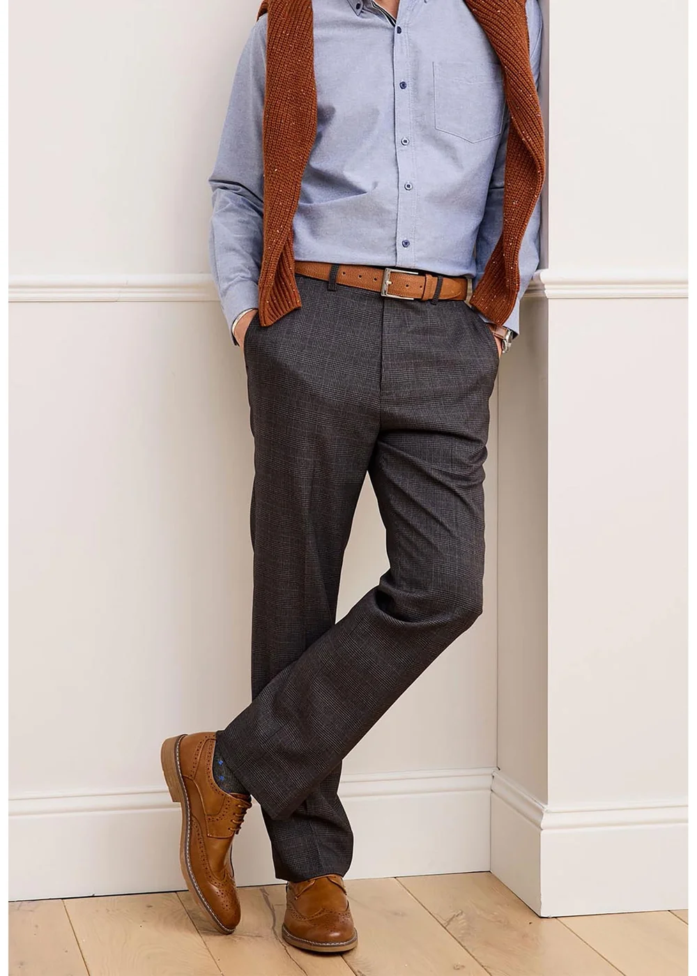 Cotton Traders Smoke Grey Check Supreme Easy Care Trousers - 40/L29 Image 4