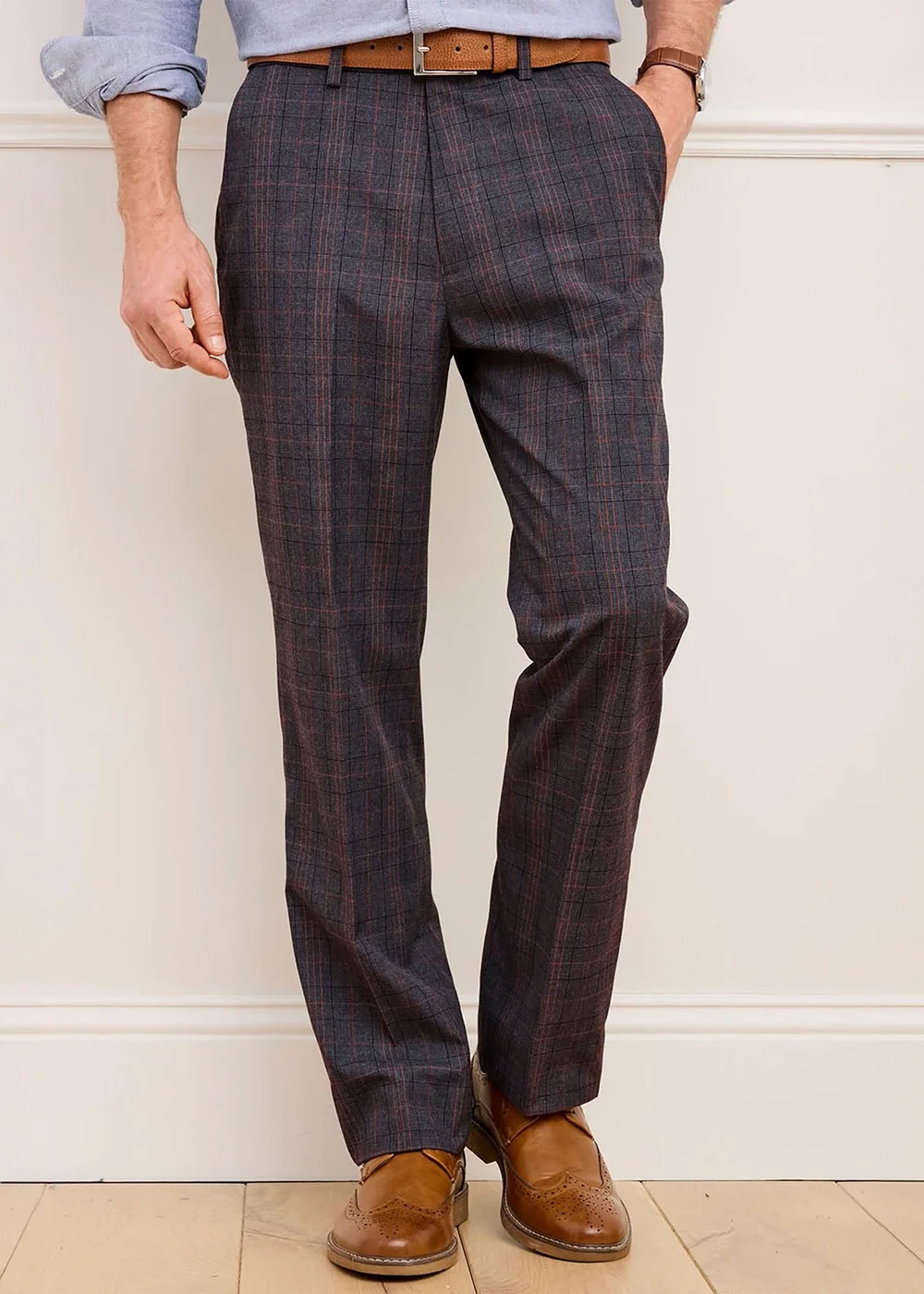 Cotton Traders Truffle Check Supreme Easy Care Trousers - 48/L27 Image 2