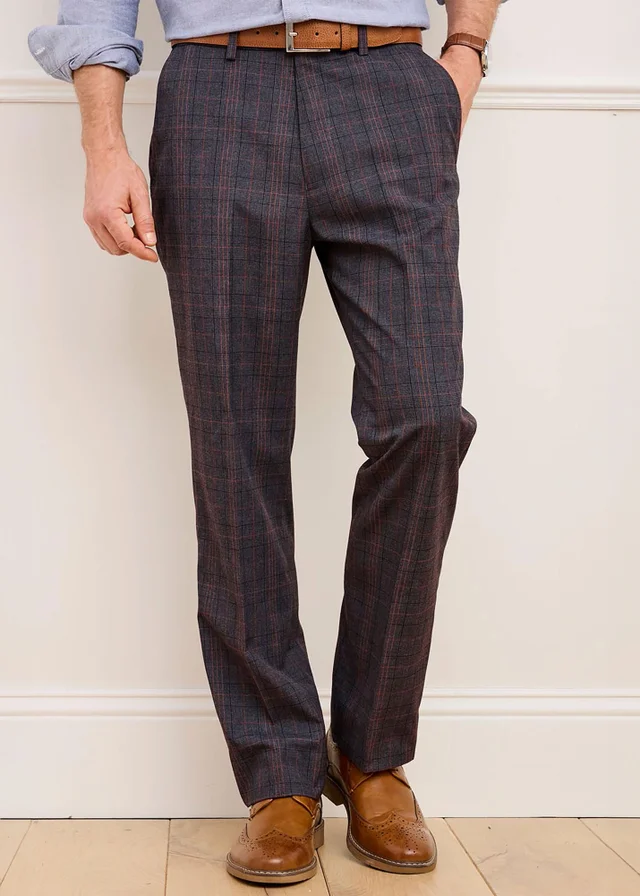Cotton Traders Truffle Check Supreme Easy Care Trousers