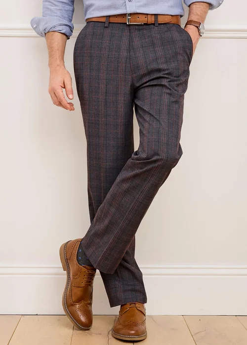 Cotton Traders Truffle Check Supreme Easy Care Trousers - 48/L27 Image 3