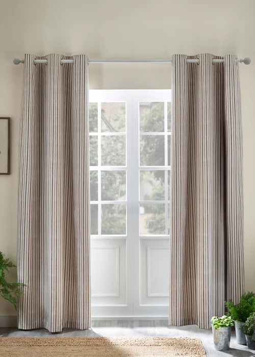 Catherine Lansfield Logan Stripe Lined Eyelet Curtains Natural - 66W X 72D (168x183cm) Image 1