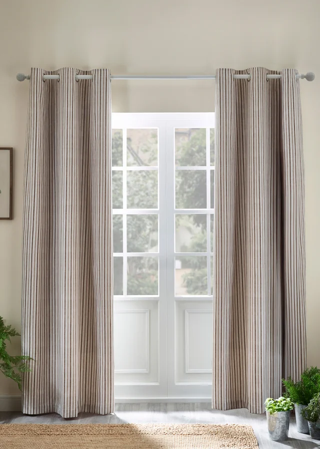 Catherine Lansfield Logan Stripe Lined Eyelet Curtains Natural