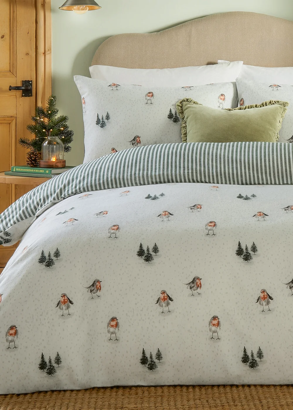 Wylder Nature Robin's Return Brushed Cotton Cream/Pine Duvet Set - Single Image 3