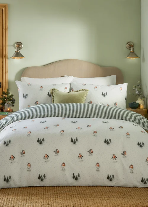 Wylder Nature Robin's Return Brushed Cotton Cream/Pine Duvet Set - Single Image 1
