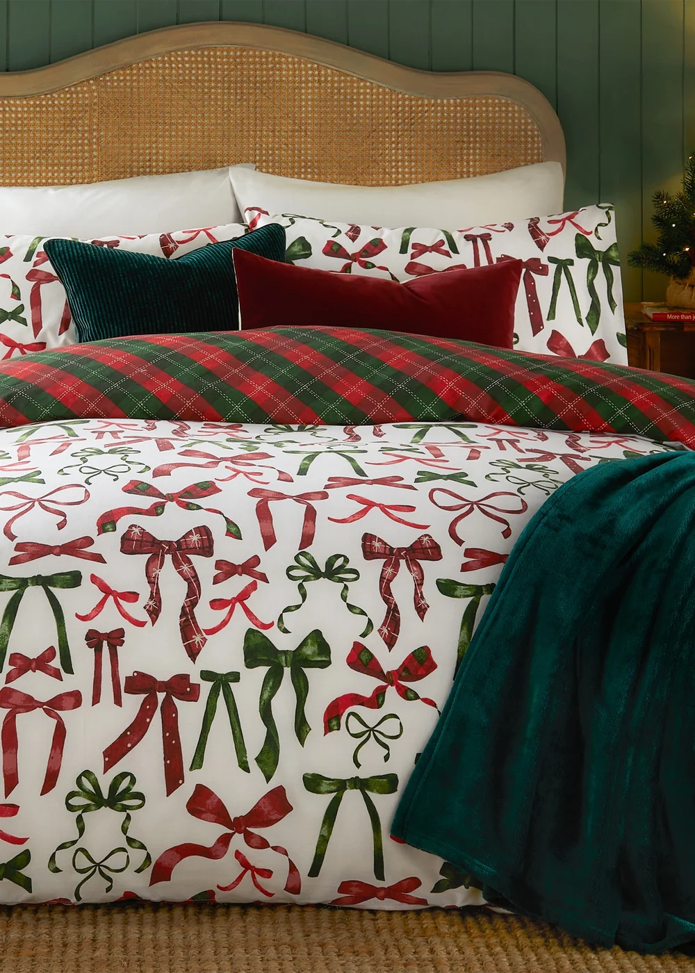 Furn Nathalie Festive Bows Printed Berry Duvet Set - Single Image 3