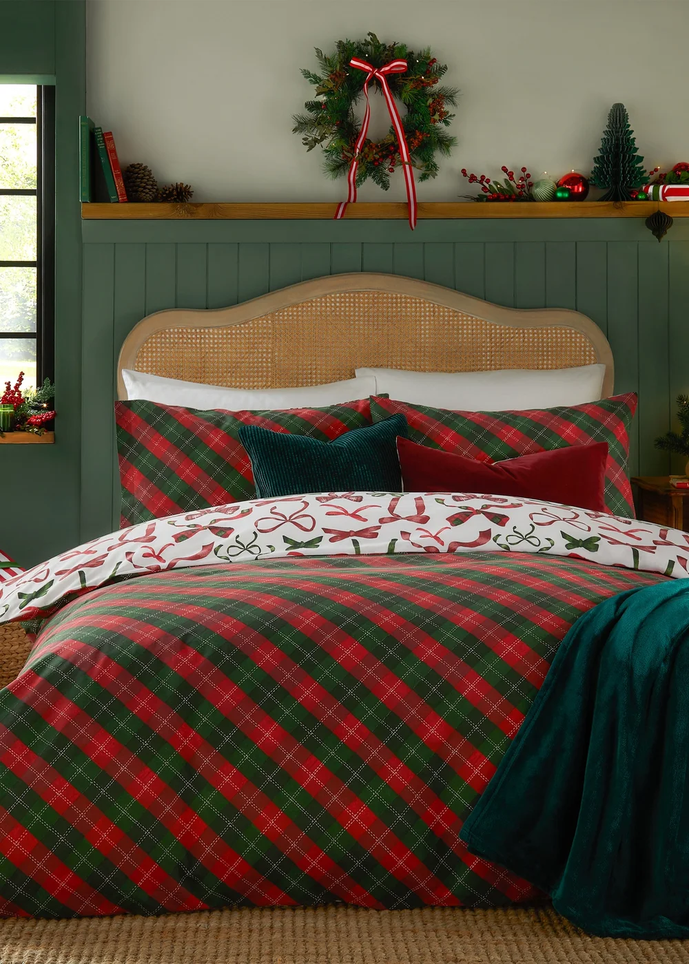 Furn Nathalie Festive Bows Printed Berry Duvet Set - Single Image 2