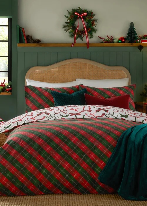 Furn Nathalie Festive Bows Printed Berry Duvet Set - Single Image 2