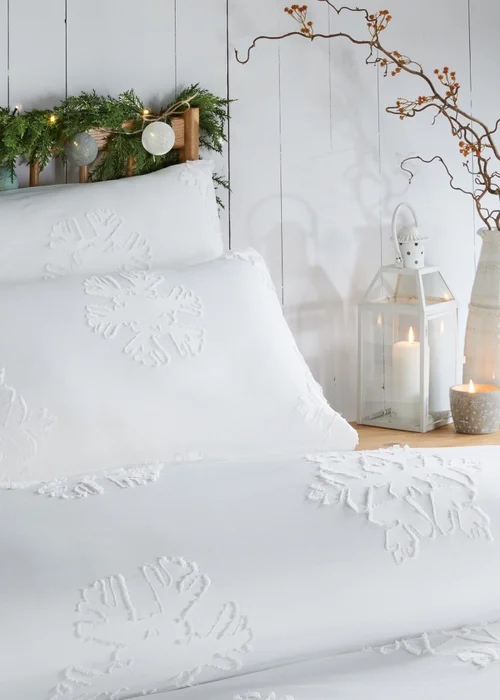 Duvet Day Snow Crystal Tufted Soft Touch White Duvet Set - Single Image 2