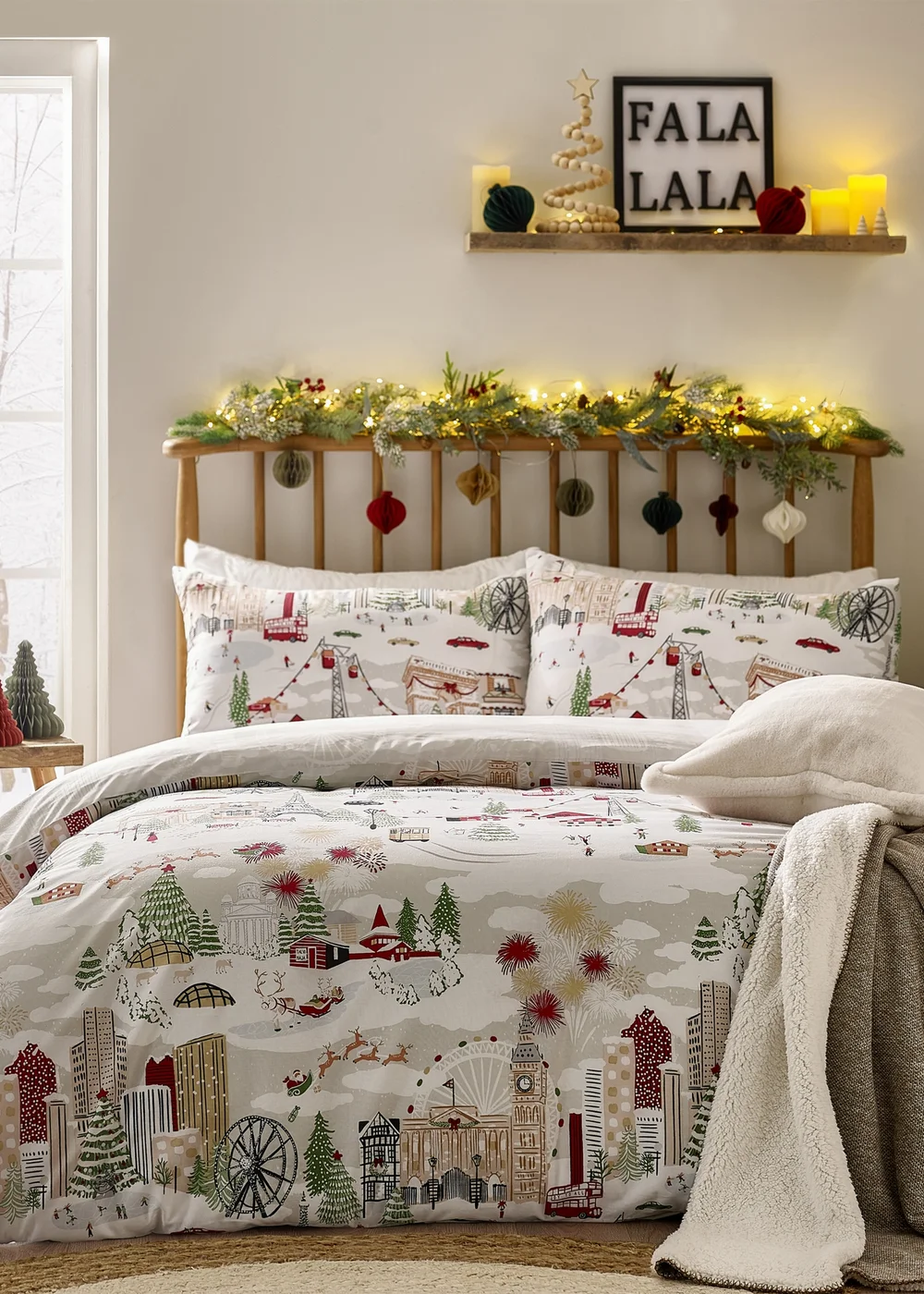 Furn Joy To All Printed White Duvet Set - Single Image 1