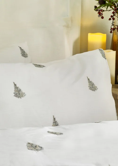 Wylder Winter Forest 100% Cotton Embroidered White Duvet Set - Single Image 2