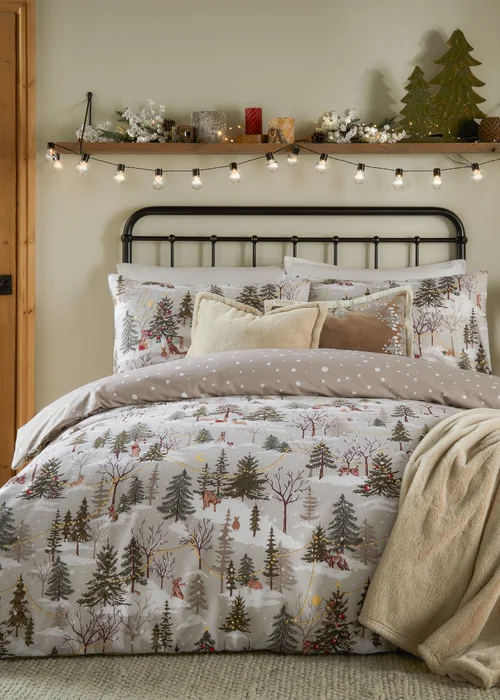 Furn Forest Festivities Printed Natural Duvet Set - Single Image 1