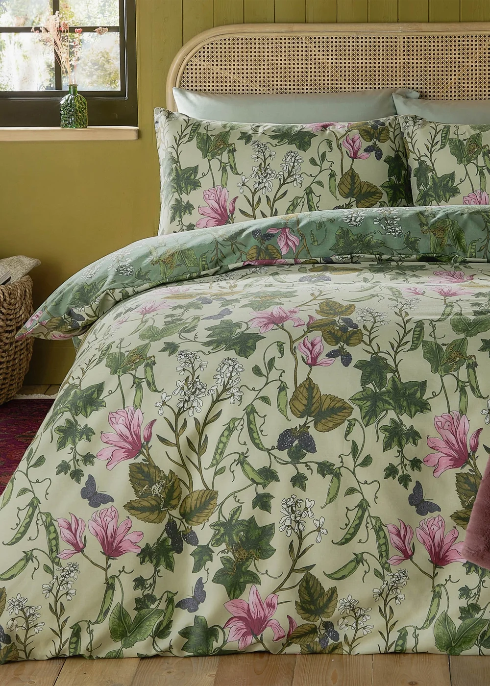 Furn Mystic Berry Floral Reversible Green Duvet Set - Single Image 3