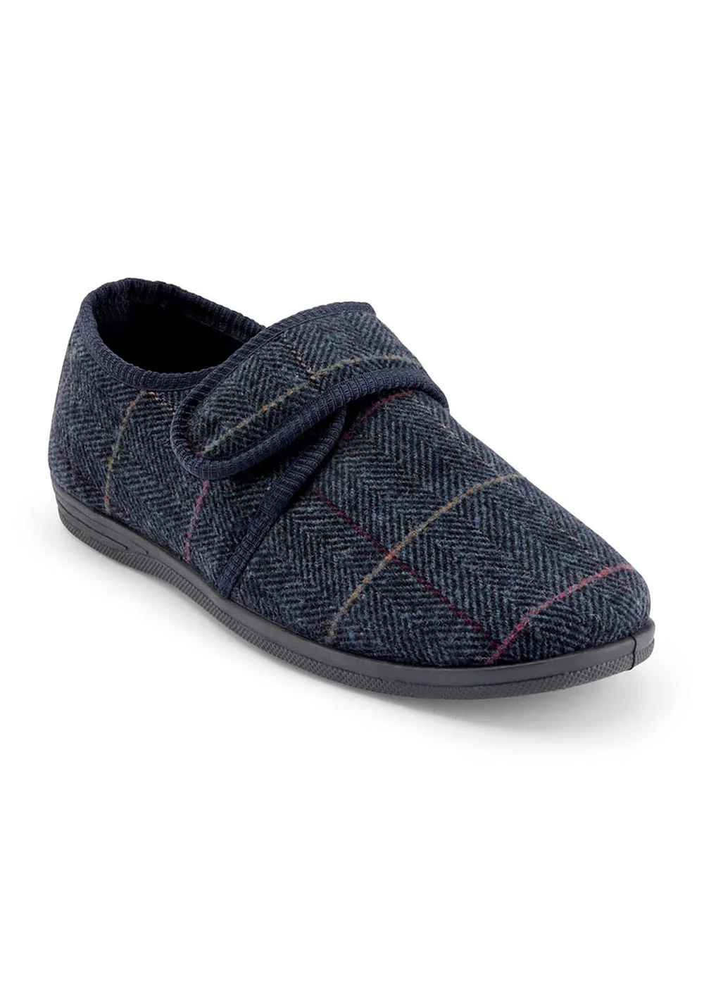 Cotton Traders Navy Adjustable Check Slippers - 11 Image 1