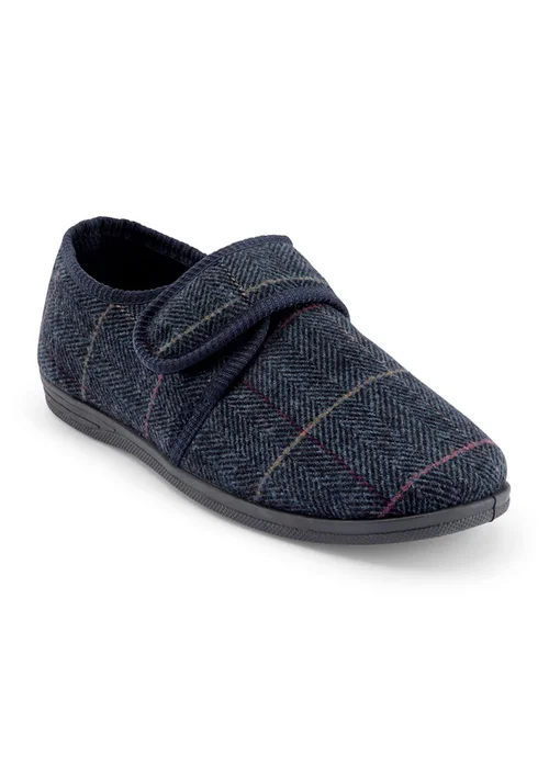 Cotton Traders Navy Adjustable Check Slippers - 11 Image 1