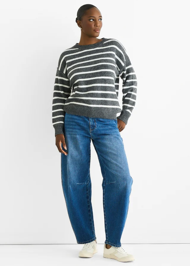 Gini London Grey Stripe Chunky Knit Oversized Jumper