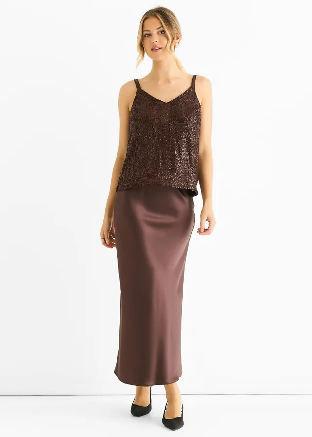 Gini London Chocolate Sequin V Neck Cami Top