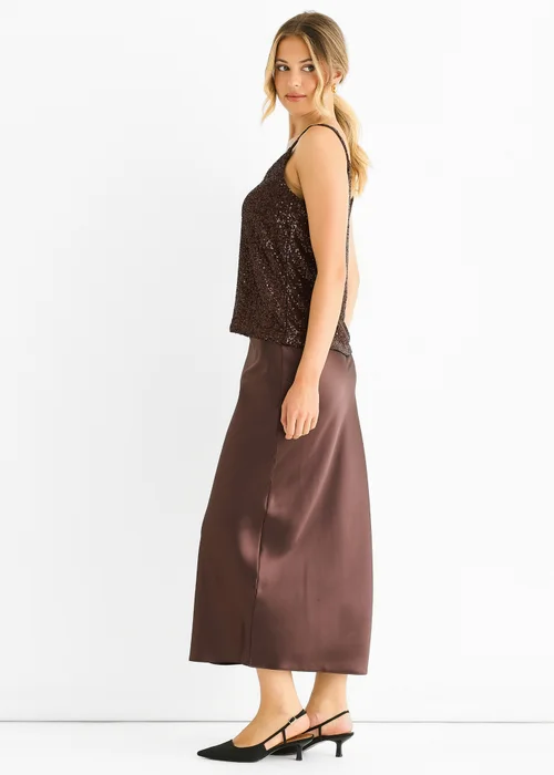 Gini London Chocolate Sequin V Neck Cami Top - S/M Image 4