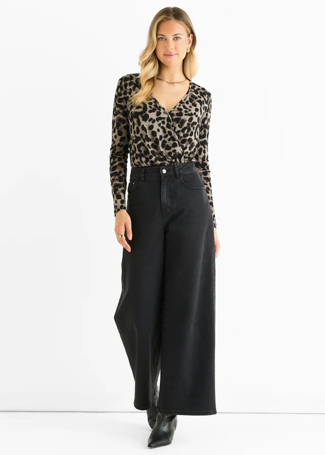 Gini London Grey Animal Wrap Jersey Bodysuit