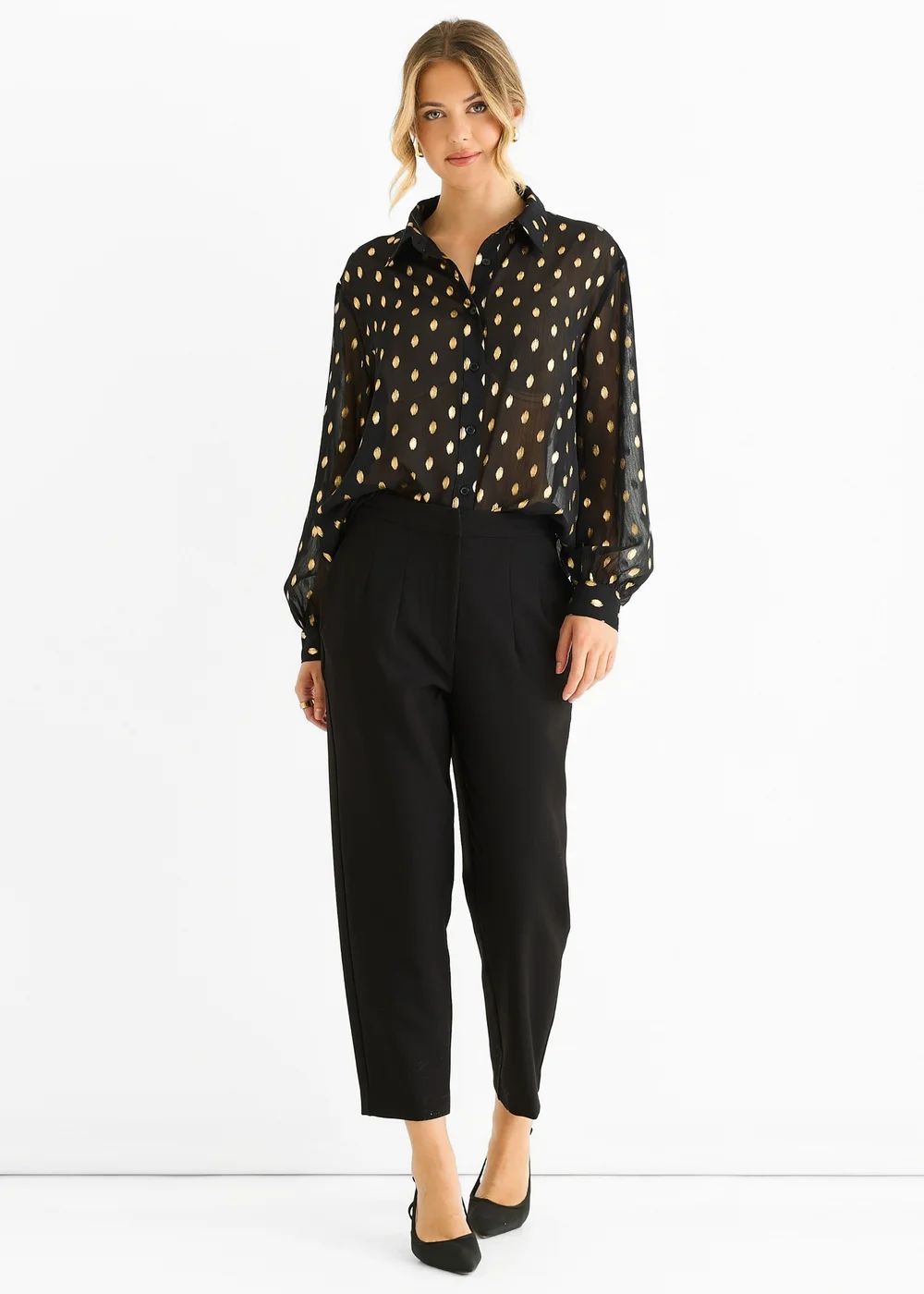 Gini London Black Chiffon Foil Jacquard Sheer Shirt - M/L Image 1