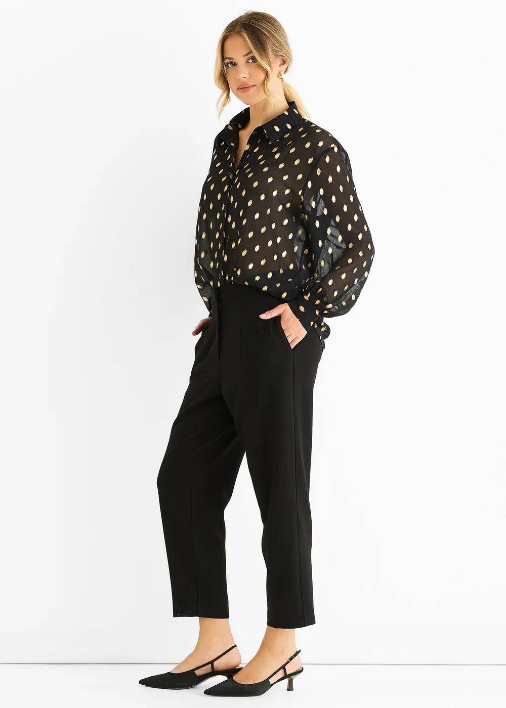Gini London Black Chiffon Foil Jacquard Sheer Shirt - M/L Image 4