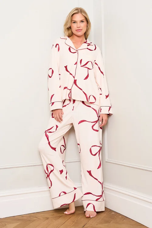 JimJam Burgundy Bow Print Pyjama - L Image 1