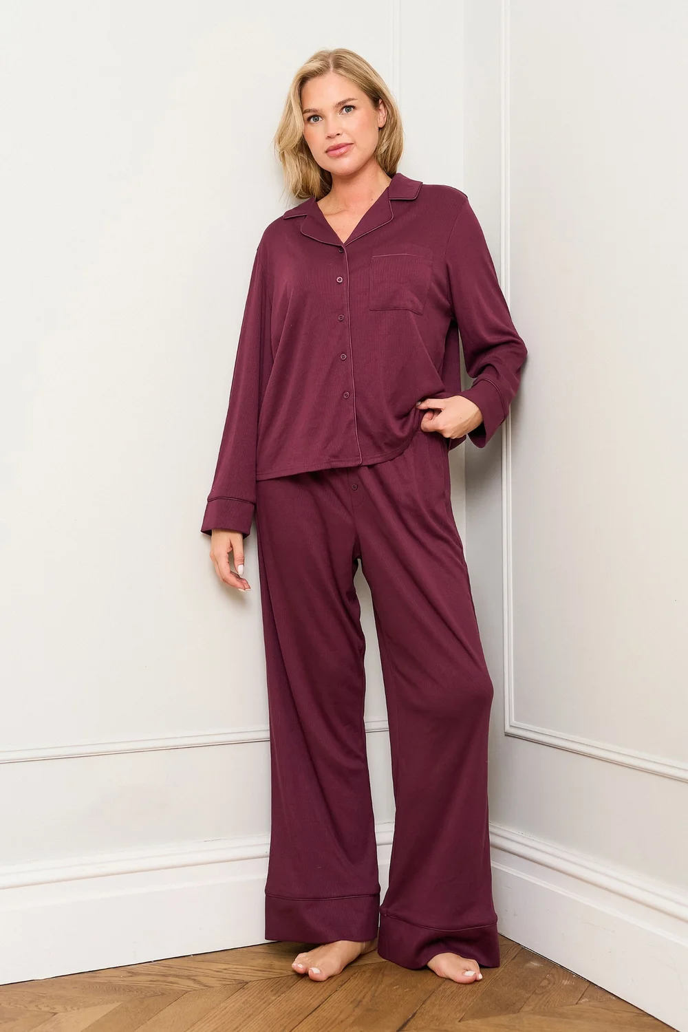 JimJam Burgundy Traditional Pyjama Set - S Image 2