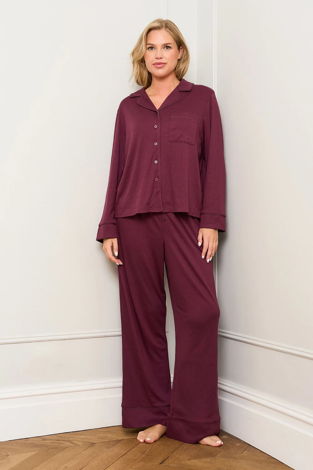 JimJam Burgundy Traditional Pyjama Set - S Image 1